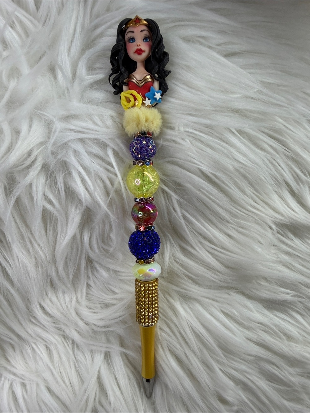 Wonder Woman-Inspired Decorative Beaded Pen - Yellow & Multicolor